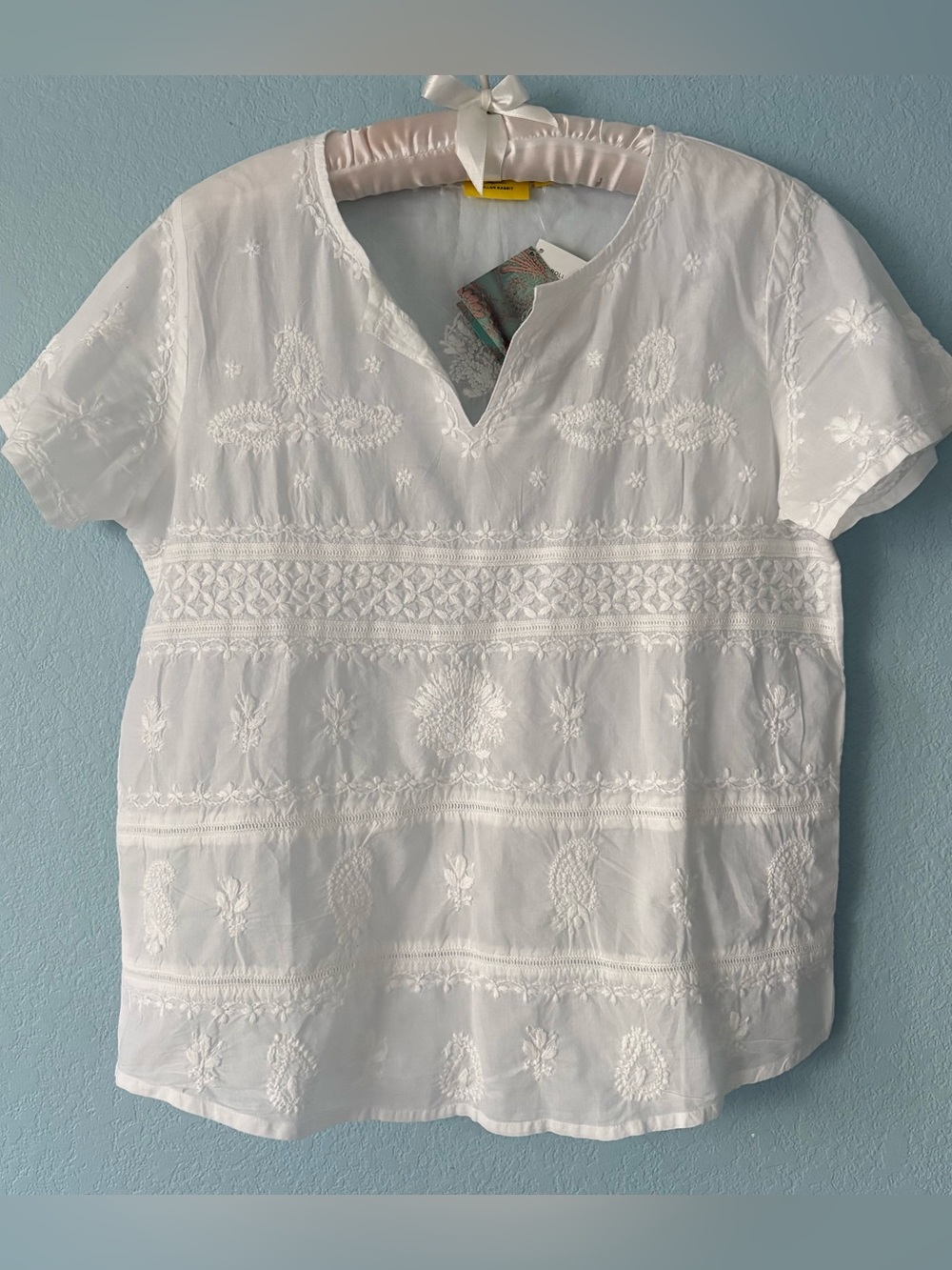 NEW ROLLER RABBIT White Anna Embroidered Short Sleeve Shirt